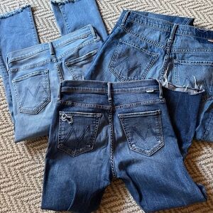 3 pair of Mother jeans . Size 25 and 26. Petite length .